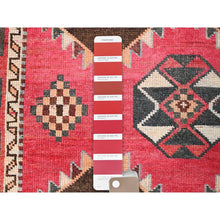 Load image into Gallery viewer, 3&#39;5&quot;x6&#39;10&quot; Lychee Red, Sheared Low and Cropped Thin, Good Condition Vintage Persian Shiraz With Wool Foundation, Sides and Ends Secured, Professionally Cleaned, Evenly Worn Pure Wool, Distressed Hand Knotted Oriental Rug FWR516372