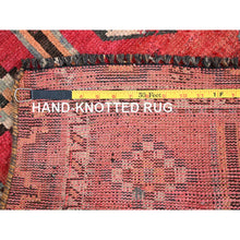 Load image into Gallery viewer, 3&#39;5&quot;x6&#39;10&quot; Lychee Red, Sheared Low and Cropped Thin, Good Condition Vintage Persian Shiraz With Wool Foundation, Sides and Ends Secured, Professionally Cleaned, Evenly Worn Pure Wool, Distressed Hand Knotted Oriental Rug FWR516372