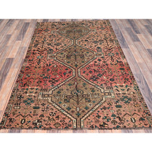 Load image into Gallery viewer, 4&#39;x6&#39;1&quot; Acorn Brown, Old Persian Shiraz with Small Animal Figurines and Distinct Abrash, Evenly Worn Pure Wool, Sides and Ends Secured, Professionally Cleaned, Distressed Look, Sheared Low, Oriental Rug FWR516402