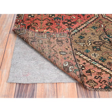 Load image into Gallery viewer, 4&#39;x6&#39;1&quot; Acorn Brown, Old Persian Shiraz with Small Animal Figurines and Distinct Abrash, Evenly Worn Pure Wool, Sides and Ends Secured, Professionally Cleaned, Distressed Look, Sheared Low, Oriental Rug FWR516402