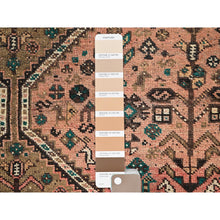 Load image into Gallery viewer, 4&#39;x6&#39;1&quot; Acorn Brown, Old Persian Shiraz with Small Animal Figurines and Distinct Abrash, Evenly Worn Pure Wool, Sides and Ends Secured, Professionally Cleaned, Distressed Look, Sheared Low, Oriental Rug FWR516402