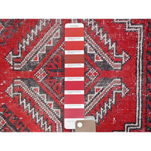 Load image into Gallery viewer, 4&#39;x6&#39;5&quot; Tomato Red, Hand Knotted 100% Wool Vintage Persian Baluch, Abrash, Evenly Worn Sheared Low, Distressed and Sides and Ends Secured, Professionally Cleaned, Cropped Thin, Oriental Rug FWR516408