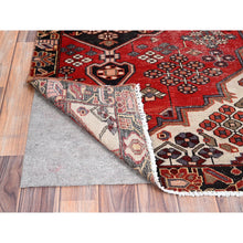 Load image into Gallery viewer, 3&#39;2&quot;x4&#39;10&quot; Ferrari Red, Vintage Persian Bakhtiari Fragment, Sides and Ends Secured, Professionally Cleaned, Evenly Worn Natural Wool, Distressed Look, Sheared Low and Cropped Thin, Oriental Excellent Condition Rug FWR516480