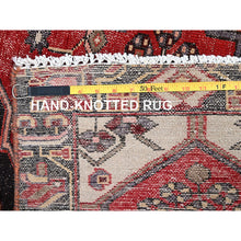 Load image into Gallery viewer, 3&#39;2&quot;x4&#39;10&quot; Ferrari Red, Vintage Persian Bakhtiari Fragment, Sides and Ends Secured, Professionally Cleaned, Evenly Worn Natural Wool, Distressed Look, Sheared Low and Cropped Thin, Oriental Excellent Condition Rug FWR516480