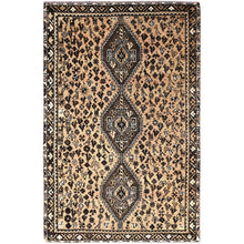 Load image into Gallery viewer, 5&#39;8&quot;x8&#39;7&quot; Bisque Brown, Hand Knotted Old Persian Shiraz With Small Birds Figurines, Evenly Worn 100% Wool, Cropped Thin, Sides and Ends Secured, Professionally Cleaned, Distressed Look, Sheared Low, Oriental Rug FWR516528