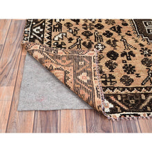 Load image into Gallery viewer, 5&#39;8&quot;x8&#39;7&quot; Bisque Brown, Hand Knotted Old Persian Shiraz With Small Birds Figurines, Evenly Worn 100% Wool, Cropped Thin, Sides and Ends Secured, Professionally Cleaned, Distressed Look, Sheared Low, Oriental Rug FWR516528