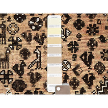 Load image into Gallery viewer, 5&#39;8&quot;x8&#39;7&quot; Bisque Brown, Hand Knotted Old Persian Shiraz With Small Birds Figurines, Evenly Worn 100% Wool, Cropped Thin, Sides and Ends Secured, Professionally Cleaned, Distressed Look, Sheared Low, Oriental Rug FWR516528