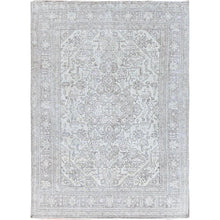 Load image into Gallery viewer, 6&#39;6&quot;x9&#39;2&quot; Snowbound White, Hand Knotted Old Persian Tabriz White Wash Geometric Design, Shiny Wool With Excellent Condition, Distressed Look, Cropped Thin, Sheared Low, Even Wear, Oriental Rug FWR516564