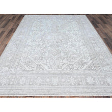 Load image into Gallery viewer, 6&#39;6&quot;x9&#39;2&quot; Snowbound White, Hand Knotted Old Persian Tabriz White Wash Geometric Design, Shiny Wool With Excellent Condition, Distressed Look, Cropped Thin, Sheared Low, Even Wear, Oriental Rug FWR516564