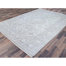 Load image into Gallery viewer, 6&#39;6&quot;x9&#39;2&quot; Snowbound White, Hand Knotted Old Persian Tabriz White Wash Geometric Design, Shiny Wool With Excellent Condition, Distressed Look, Cropped Thin, Sheared Low, Even Wear, Oriental Rug FWR516564