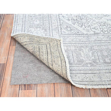 Load image into Gallery viewer, 6&#39;6&quot;x9&#39;2&quot; Snowbound White, Hand Knotted Old Persian Tabriz White Wash Geometric Design, Shiny Wool With Excellent Condition, Distressed Look, Cropped Thin, Sheared Low, Even Wear, Oriental Rug FWR516564