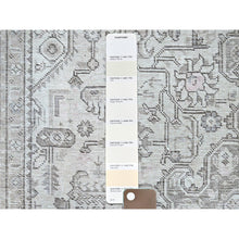 Load image into Gallery viewer, 6&#39;6&quot;x9&#39;2&quot; Snowbound White, Hand Knotted Old Persian Tabriz White Wash Geometric Design, Shiny Wool With Excellent Condition, Distressed Look, Cropped Thin, Sheared Low, Even Wear, Oriental Rug FWR516564