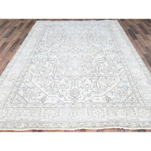 Load image into Gallery viewer, 6&#39;5&quot;x9&#39;1&quot; Chantilly Lace White, Good Condition, Cropped Thin, Sheared Low, Vintage Persian Tabriz Geometric Medallion, Even Wear, Sides and Ends Professionally Secured and Cleaned, Distressed Extra Soft Wool Oriental Rug FWR516570