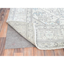 Load image into Gallery viewer, 6&#39;5&quot;x9&#39;1&quot; Chantilly Lace White, Good Condition, Cropped Thin, Sheared Low, Vintage Persian Tabriz Geometric Medallion, Even Wear, Sides and Ends Professionally Secured and Cleaned, Distressed Extra Soft Wool Oriental Rug FWR516570