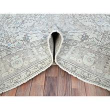 Load image into Gallery viewer, 6&#39;5&quot;x9&#39;1&quot; Chantilly Lace White, Good Condition, Cropped Thin, Sheared Low, Vintage Persian Tabriz Geometric Medallion, Even Wear, Sides and Ends Professionally Secured and Cleaned, Distressed Extra Soft Wool Oriental Rug FWR516570