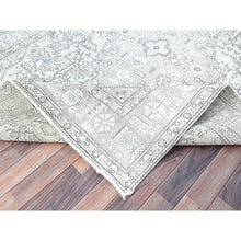 Load image into Gallery viewer, 6&#39;5&quot;x9&#39;1&quot; Chantilly Lace White, Good Condition, Cropped Thin, Sheared Low, Vintage Persian Tabriz Geometric Medallion, Even Wear, Sides and Ends Professionally Secured and Cleaned, Distressed Extra Soft Wool Oriental Rug FWR516570