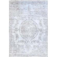 Load image into Gallery viewer, 6&#39;3&quot;x9&#39;6&quot; Cloud Gray, Sides and Ends Professionally Secured and Cleaned, Great Condition Hand Knotted White Wash Semi Antique Persian Tabriz, Evenly Worn Hand Knotted Extra Soft Wool, Sheared Low, Cropped Thin, Oriental Rug FWR516588