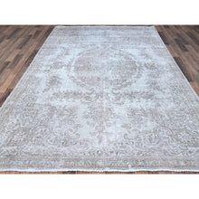 Load image into Gallery viewer, 6&#39;3&quot;x9&#39;6&quot; Cloud Gray, Sides and Ends Professionally Secured and Cleaned, Great Condition Hand Knotted White Wash Semi Antique Persian Tabriz, Evenly Worn Hand Knotted Extra Soft Wool, Sheared Low, Cropped Thin, Oriental Rug FWR516588