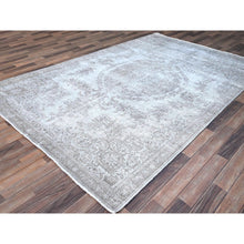 Load image into Gallery viewer, 6&#39;3&quot;x9&#39;6&quot; Cloud Gray, Sides and Ends Professionally Secured and Cleaned, Great Condition Hand Knotted White Wash Semi Antique Persian Tabriz, Evenly Worn Hand Knotted Extra Soft Wool, Sheared Low, Cropped Thin, Oriental Rug FWR516588