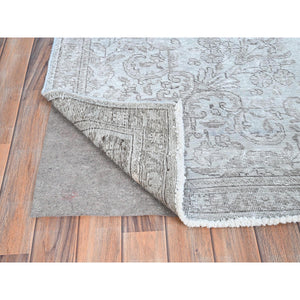 6'3"x9'6" Cloud Gray, Sides and Ends Professionally Secured and Cleaned, Great Condition Hand Knotted White Wash Semi Antique Persian Tabriz, Evenly Worn Hand Knotted Extra Soft Wool, Sheared Low, Cropped Thin, Oriental Rug FWR516588