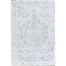 Load image into Gallery viewer, 6&#39;3&quot;x9&#39; Brilliant White, 100% Wool, Mint Condition Overdyed Vintage Persian Tabriz, Cropped Thin, Evenly Worn and Distressed, Hand Knotted, Oriental Rug FWR516600