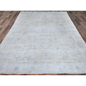 6'3"x9' Brilliant White, 100% Wool, Mint Condition Overdyed Vintage Persian Tabriz, Cropped Thin, Evenly Worn and Distressed, Hand Knotted, Oriental Rug FWR516600