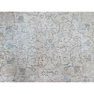 6'3"x9' Brilliant White, 100% Wool, Mint Condition Overdyed Vintage Persian Tabriz, Cropped Thin, Evenly Worn and Distressed, Hand Knotted, Oriental Rug FWR516600