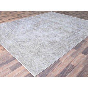 7'5"x10' Dieskau Gray, Evenly Worn, Old Persian White Wash Tabriz With Blue Highlights, Professionally Cleaned and Sides and Ends Secured, Soft Wool Sheared Low, Excellent Condition Oriental Cropped Thin Rug FWR516606