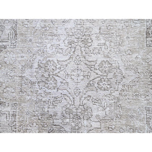 7'5"x10' Dieskau Gray, Evenly Worn, Old Persian White Wash Tabriz With Blue Highlights, Professionally Cleaned and Sides and Ends Secured, Soft Wool Sheared Low, Excellent Condition Oriental Cropped Thin Rug FWR516606