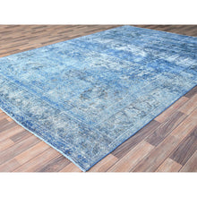 Load image into Gallery viewer, 7&#39;5&quot;x11&#39; Hawaiian Surf Blue, Excellent Condition, Cropped Thin and Sheared Low, Hand Knotted Sides and Ends Secured, Professionally Cleaned, Evenly Worn Vibrant Wool, Overdyed Old Persian Tabriz, Oriental Rug FWR516612