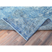 Load image into Gallery viewer, 7&#39;5&quot;x11&#39; Hawaiian Surf Blue, Excellent Condition, Cropped Thin and Sheared Low, Hand Knotted Sides and Ends Secured, Professionally Cleaned, Evenly Worn Vibrant Wool, Overdyed Old Persian Tabriz, Oriental Rug FWR516612