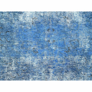 7'5"x11' Hawaiian Surf Blue, Excellent Condition, Cropped Thin and Sheared Low, Hand Knotted Sides and Ends Secured, Professionally Cleaned, Evenly Worn Vibrant Wool, Overdyed Old Persian Tabriz, Oriental Rug FWR516612