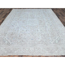 Load image into Gallery viewer, 7&#39;8&quot;x10&#39;4&quot; Silos White, Evenly Worn Natural Wool, Semi Antique Persian White Wash Tabriz With Touches Of Blue, Sides and Ends Professionally Secured and Cleaned, Sheared Low, Oriental Excellent Condition Rug FWR516630