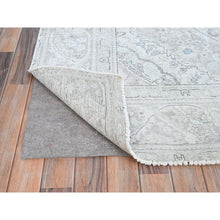 Load image into Gallery viewer, 7&#39;8&quot;x10&#39;4&quot; Silos White, Evenly Worn Natural Wool, Semi Antique Persian White Wash Tabriz With Touches Of Blue, Sides and Ends Professionally Secured and Cleaned, Sheared Low, Oriental Excellent Condition Rug FWR516630