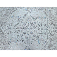 Load image into Gallery viewer, 7&#39;8&quot;x10&#39;4&quot; Silos White, Evenly Worn Natural Wool, Semi Antique Persian White Wash Tabriz With Touches Of Blue, Sides and Ends Professionally Secured and Cleaned, Sheared Low, Oriental Excellent Condition Rug FWR516630