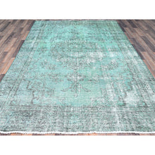 Load image into Gallery viewer, 6&#39;1&quot;x9&#39; Peacock Green, Organic Wool Hand Knotted Overdyed Old Persian Tabriz, Worn Down, Good Condition, Distressed Look and Sheared Low, Sides and Ends Professionally Cleaned and Secured, Cropped Thin Oriental Rug FWR516654