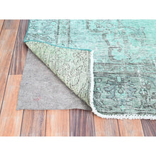 Load image into Gallery viewer, 6&#39;1&quot;x9&#39; Peacock Green, Organic Wool Hand Knotted Overdyed Old Persian Tabriz, Worn Down, Good Condition, Distressed Look and Sheared Low, Sides and Ends Professionally Cleaned and Secured, Cropped Thin Oriental Rug FWR516654