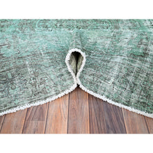 Load image into Gallery viewer, 6&#39;1&quot;x9&#39; Peacock Green, Organic Wool Hand Knotted Overdyed Old Persian Tabriz, Worn Down, Good Condition, Distressed Look and Sheared Low, Sides and Ends Professionally Cleaned and Secured, Cropped Thin Oriental Rug FWR516654