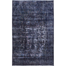 Load image into Gallery viewer, 6&#39;5&quot;x10&#39;3&quot; Peacoat Blue and Charcoal Black, Overdyed, Semi Antique Tabriz, Pure Wool Sheared Low, Worn and Distressed, Professional Cleaner, Tone on Tone, Hand Knotted, Excellent Condition Oriental Rug FWR516660