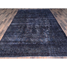 Load image into Gallery viewer, 6&#39;5&quot;x10&#39;3&quot; Peacoat Blue and Charcoal Black, Overdyed, Semi Antique Tabriz, Pure Wool Sheared Low, Worn and Distressed, Professional Cleaner, Tone on Tone, Hand Knotted, Excellent Condition Oriental Rug FWR516660