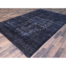 Load image into Gallery viewer, 6&#39;5&quot;x10&#39;3&quot; Peacoat Blue and Charcoal Black, Overdyed, Semi Antique Tabriz, Pure Wool Sheared Low, Worn and Distressed, Professional Cleaner, Tone on Tone, Hand Knotted, Excellent Condition Oriental Rug FWR516660