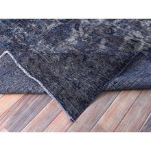 Load image into Gallery viewer, 6&#39;5&quot;x10&#39;3&quot; Peacoat Blue and Charcoal Black, Overdyed, Semi Antique Tabriz, Pure Wool Sheared Low, Worn and Distressed, Professional Cleaner, Tone on Tone, Hand Knotted, Excellent Condition Oriental Rug FWR516660