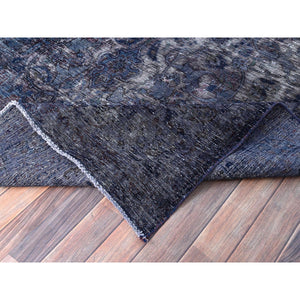 6'5"x10'3" Peacoat Blue and Charcoal Black, Overdyed, Semi Antique Tabriz, Pure Wool Sheared Low, Worn and Distressed, Professional Cleaner, Tone on Tone, Hand Knotted, Excellent Condition Oriental Rug FWR516660