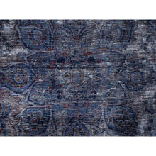 Load image into Gallery viewer, 6&#39;5&quot;x10&#39;3&quot; Peacoat Blue and Charcoal Black, Overdyed, Semi Antique Tabriz, Pure Wool Sheared Low, Worn and Distressed, Professional Cleaner, Tone on Tone, Hand Knotted, Excellent Condition Oriental Rug FWR516660