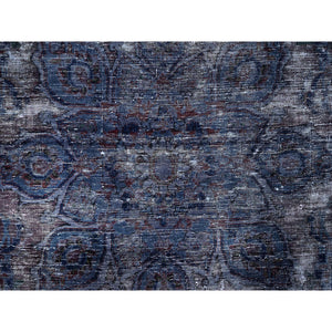 6'5"x10'3" Peacoat Blue and Charcoal Black, Overdyed, Semi Antique Tabriz, Pure Wool Sheared Low, Worn and Distressed, Professional Cleaner, Tone on Tone, Hand Knotted, Excellent Condition Oriental Rug FWR516660