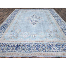 Load image into Gallery viewer, 10&#39;x12&#39;9&quot; Winter Sky With Bayern Blue, Hand Knotted Shiny Wool, Sides and Ends Professionally Secured, Cleaned, Semi Antique Persian Kerman, Excellent Condition, Worn Down, Sheared Low, Cropped Thin, Distressed Feel Oriental Rug FWR516666