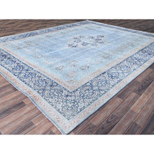 Load image into Gallery viewer, 10&#39;x12&#39;9&quot; Winter Sky With Bayern Blue, Hand Knotted Shiny Wool, Sides and Ends Professionally Secured, Cleaned, Semi Antique Persian Kerman, Excellent Condition, Worn Down, Sheared Low, Cropped Thin, Distressed Feel Oriental Rug FWR516666