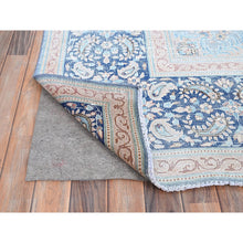 Load image into Gallery viewer, 10&#39;x12&#39;9&quot; Winter Sky With Bayern Blue, Hand Knotted Shiny Wool, Sides and Ends Professionally Secured, Cleaned, Semi Antique Persian Kerman, Excellent Condition, Worn Down, Sheared Low, Cropped Thin, Distressed Feel Oriental Rug FWR516666