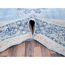 Load image into Gallery viewer, 10&#39;x12&#39;9&quot; Winter Sky With Bayern Blue, Hand Knotted Shiny Wool, Sides and Ends Professionally Secured, Cleaned, Semi Antique Persian Kerman, Excellent Condition, Worn Down, Sheared Low, Cropped Thin, Distressed Feel Oriental Rug FWR516666