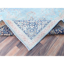 Load image into Gallery viewer, 10&#39;x12&#39;9&quot; Winter Sky With Bayern Blue, Hand Knotted Shiny Wool, Sides and Ends Professionally Secured, Cleaned, Semi Antique Persian Kerman, Excellent Condition, Worn Down, Sheared Low, Cropped Thin, Distressed Feel Oriental Rug FWR516666